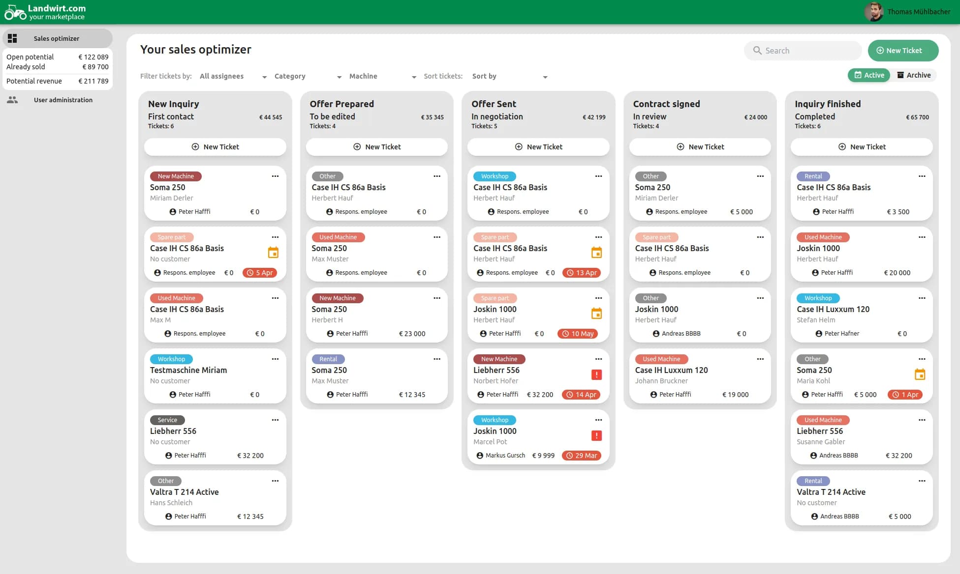 The look on the main dashboard with tickets